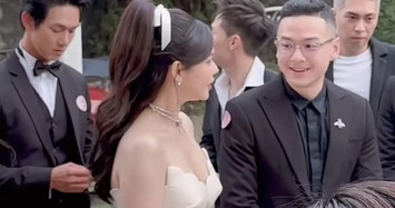 Trương Quỳnh Anh ý nhị che chắn khi diện váy hở cổ sâu khi đi đám cưới