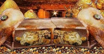 Cận cảnh kho báu chứa đầy vàng ròng trong mộ cổ Trung Quốc