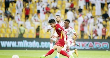 Cầu thủ Tiến Linh ghi bàn vào lưới UAE tại vòng loại 2 World Cup 2022.Ảnh: 24h.com.vn