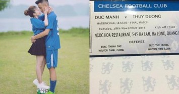 Cặp đôi fan Chelsea làm thiệp cưới như vé xem bóng đá