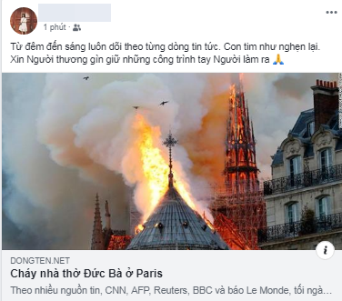 Cháy Nhà thờ Đức Bà Paris, cư dân mạng chia buồn cùng nước Pháp