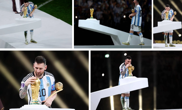 Messi hôn lên chiếc cup dành cho đội vô địch đầy cảm xúc
