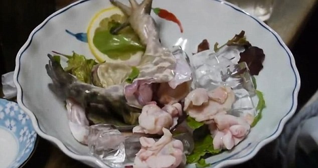 Ớn lạnh món sashimi và sinh tố từ ếch tươi sống 