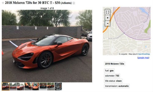 Rao bán siêu xe McLaren 720S giá 30 Bitcoin