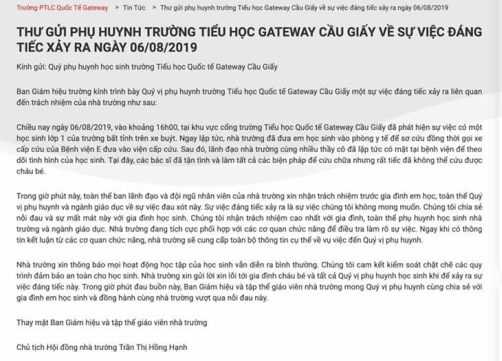 Truong Gateway lap liem trach nhiem trong vu hoc sinh tu vong trong o to-Hinh-2