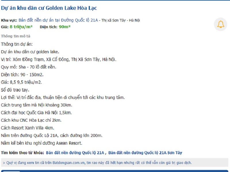 Bat dong san Cong Vang banh ve Golden Lake Hoa Lac: Mot kieu Alibaba o Ha Noi