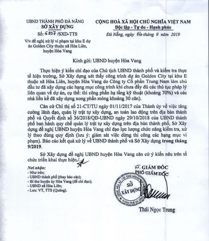 Trung Nam Land xay dung du an Khu do thi sinh thai Golden Hills City khong phep