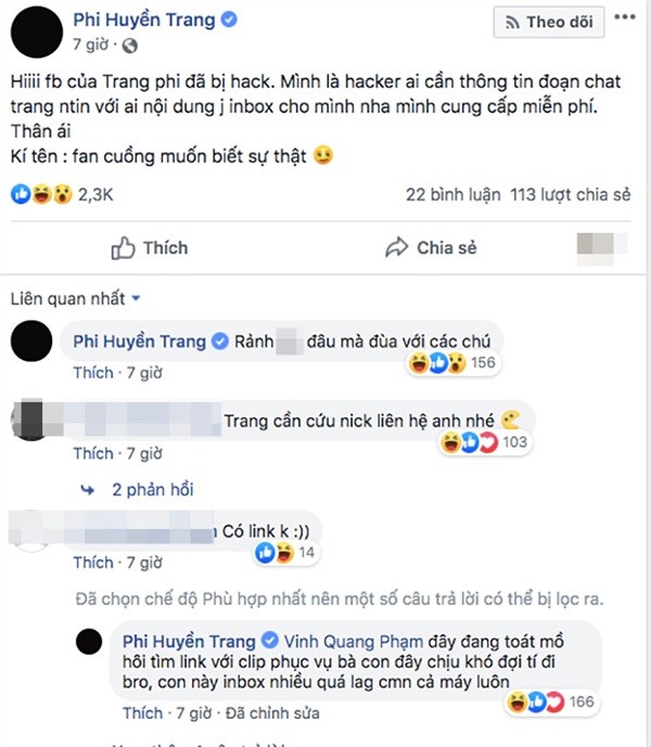 Hot girl Trang Phi dang status 'gay bao' sau nghi van lo clip nong