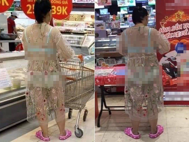 Người phụ nữ mặc đồ như không mặc, lộ hết nội y giữa siêu thị
