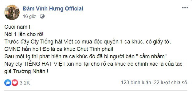 Sau 2 lan hoan toa, Dam Vinh Hung len tieng ve vu kien tac quyen