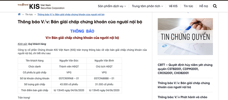 Ban giai chap co phieu cua Chu tich va Tong Giam doc XNK Viet Phat