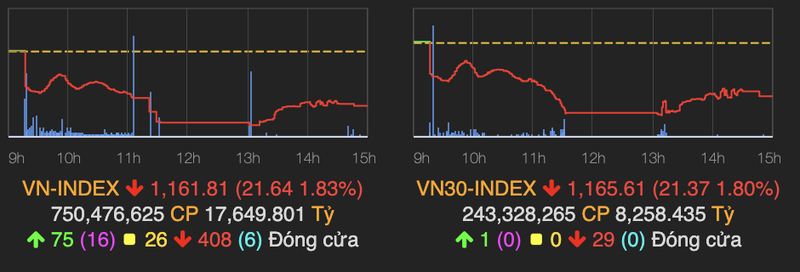 VN-Index rot xuong nguong 1.160 diem phien 24/3