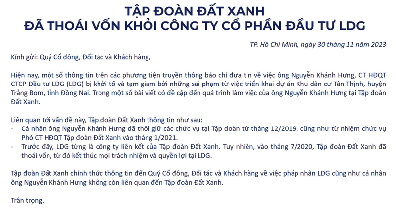 Vu ong Nguyen Khanh Hung bi bat: DXG len tieng khong con lien quan LDG