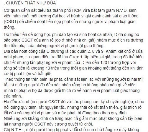 Truy tim nguoi tung tin 'gia CSGT lam tien' tren Facebook