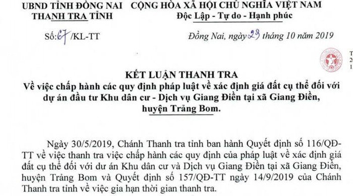 Thanh tra Dong Nai chi ra nhieu thieu sot trong du an Giang Dien cua LDG va Sonadezi-Hinh-2