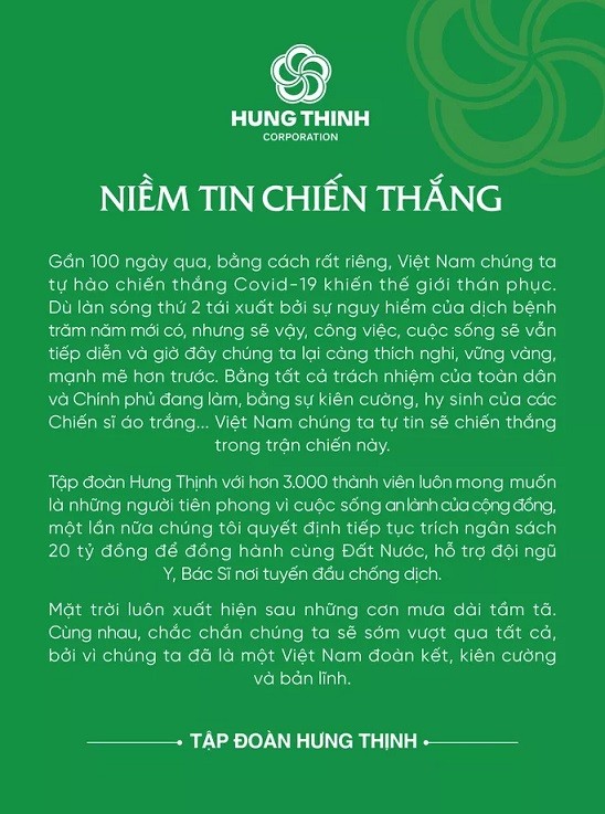 Tap doan bat dong san Hung Thinh ung ho 20 ty chong COVID-19