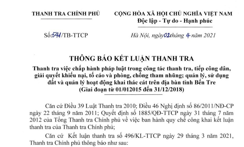 Chu tich Ben Tre giao dat cong cho Giao duc Thanh Thanh Cong nhu the nao ma bi de nghi kiem diem?