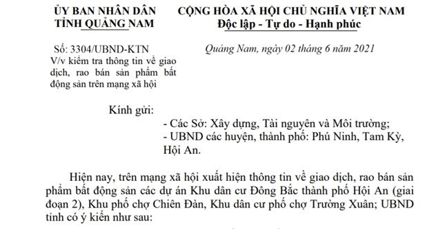 Quang Nam kiem tra viec rao ban 3 du an bat dong san chua du dieu kien giao dich