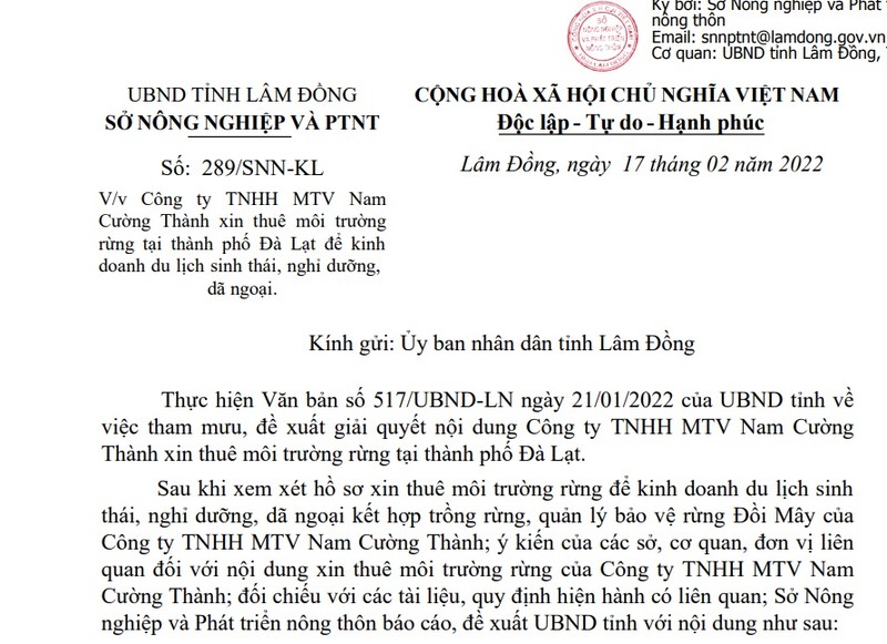 Cong ty Nam Thanh muon thue hon 10 ha dat rung phong ho de lam du an du lich sinh thai