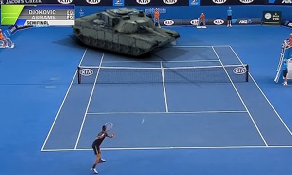 Xem xe tang M1 Abrams dau tennis voi Novak Djokovic